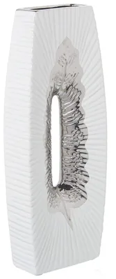 Imagen del producto de Solidchoice - Jarra decorativa con plato de cerámica en plata y blanco, 17 x 7 x 41 cm