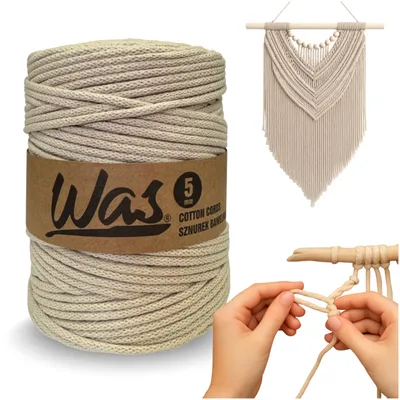Produktbild von Baumwollkordel Geflochtene Baumwollschnur Polyesterkernschnur Für Makramee Makramee-Seil Bastelkordel 5mm 200m hellbeige DIY WAS