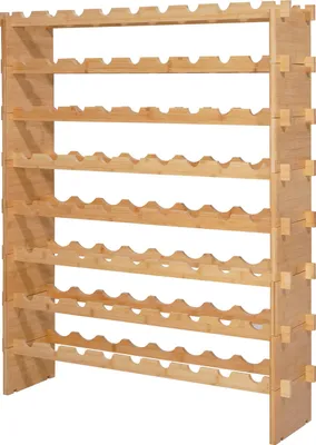 Immagine prodotto di SucceBuy Portabottiglie modulare impilabile per 72 bottiglie, 8 livelli, robusto portabottiglie con capacità di carico di 80 kg, stabile portabottiglie per cucina, cantina o bar, portabottiglie in legno naturale