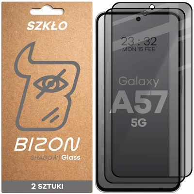 Produktbild von 2x Gehärtetes Glas mit Privatschutzfilter für Galaxy A57 5G, Bizon Glass Edge Shadow Duo, getönt mit schwarzer Rahmen
