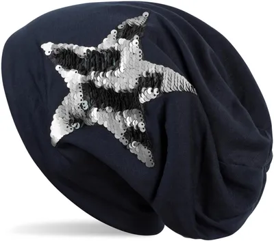 Produktbild von styleBREAKER Beanie Mütze mit Wendepailletten Stern Applikation, Slouch Longbeanie, Damen 04024141