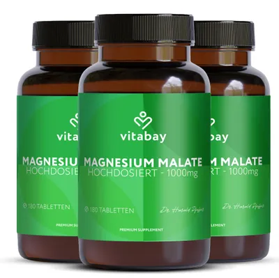 Produktbild von Vitabay Magnesium Malat 1000 mg – 540 (3er Bundle) vegane Tabletten – hochdosiert – für Energiestoffwechsel und Muskelfunktion - Vorrat für 18 Monate