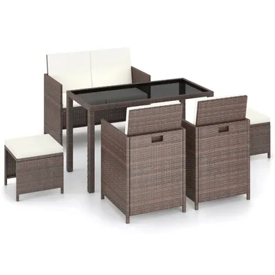 Produktbild von vidaXL 6-tlg. Garten-Essgruppe mit Auflagen Poly Rattan Braun