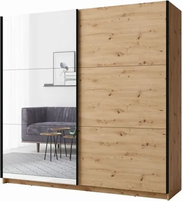 Immagine prodotto di Armadio 2 porte scorrevoli con specchio - colore rovere - 200x207x62 cm - collezione ARSALA