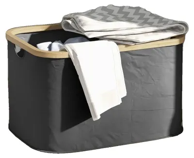 Produktbild von Wäschekorb, 36L Fassungsvermögen, Bambusrahmen, M, schwarz