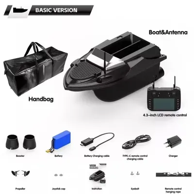 Zdjęcie produktu dla V080 – Łódź do karmienia z napędem RC i GPS – akumulator 20 000 mAh – zasięg 800 m – ładowność 3 kg – podwójny silnik – automatyczny powrót