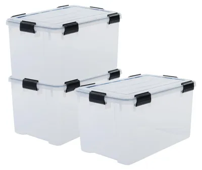 Produktbild von Iris Ohyama Luftdichte Kunststoff-Aufbewahrungsboxen mit Deckel, 70L, 3er-Set, Transparent, Hermetischer wasserdichter Verschluss, Robust Schnappverschlüsse, Stapelbar, Staubschutz, BPA-frei, DDAT-LD
