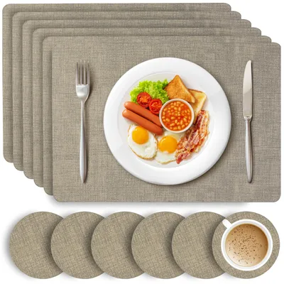 Platzsets und Untersetzer, 6er-Set, PU-Leder, 43x30 cm, hellgrau
