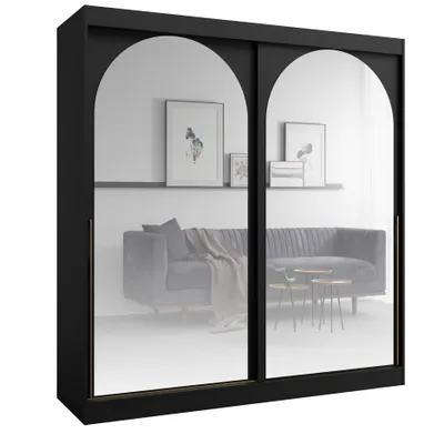 Image de PAWS MÖBEL Noir Armoire coulissante 200x215x65 MONIDO avec miroirs moderne fonctionnelle, armoire de chambre, cabinet