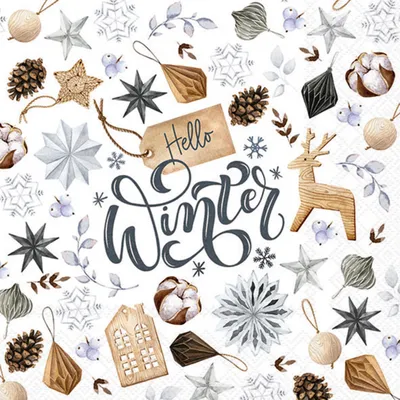 Produktbild von Servietten Papier 33x33cm 3-lagig mit Hello Winter Motiv 20 Stück