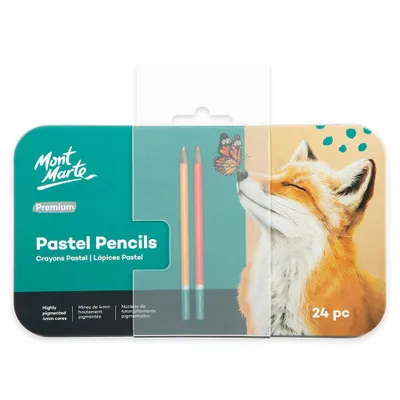 Produktbild von Mont Marte Pastellstifte Set 24 Farben in Metallbox – Hochpigmentierte Künstlerstifte mit 4mm Mine für feine Details & sanfte Farbverläufe