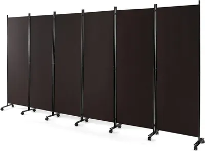 Produktbild von GOPLUS 6-teiliger Stoffraumteiler mit Rollen, 172cm hohe Sichtschutz mit Metallrahmen, Paravent Trennwand für Wohnzimmer & Esszimmer (Braun)
