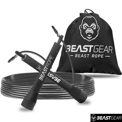 Produktbild von Beast Gear Springseil Fitness-Speed-Rope für Ausdauer, Abnehmen Indoor-/Outdoor-Sprungseil zum Boxen, Sport, MMA, Crossfit - Schwarz