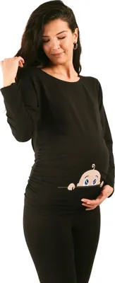 Produktbild von M.M.C. Umstandslangarmshirt Neugieriges Baby mit Motiv, XL, Schwarz