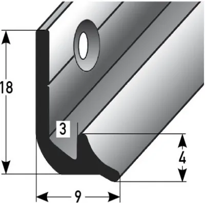 Produktbild von Treppeninnenecke | Aluminium | Bronze Hell | Breite 9 mm | Höhe 18 mm | Länge 2700 mm | Gebohrt | Treppenwinkelprofil | 1 Stück
