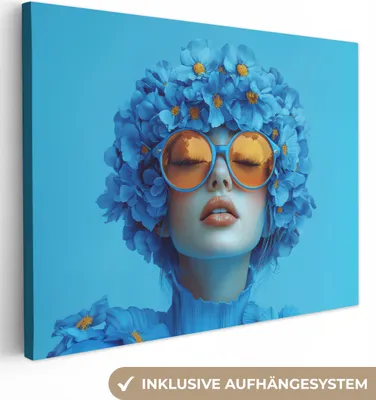 Produktbild von Leinwand Bilder 80x60 cm - Frauen, Abstrakt - Blau, Wandbilder, Wanddeko Wohnzimmer, Bild