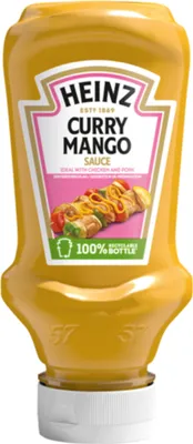 A bottle of Heinz Curry Mango Sauce.
