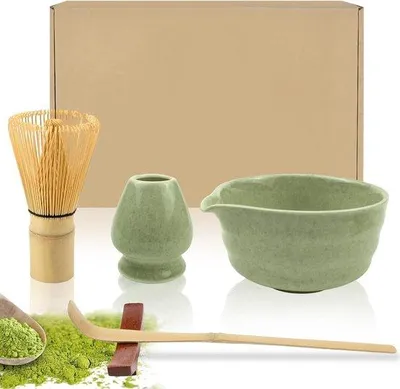 Produktbild von Famanu Matcha Set 5-teilig - Schneebesen, Löffel, Schale mit Ausguss, Schneebesen, Teeset aus Keramik