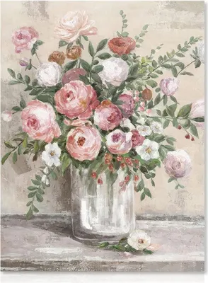 Produktbild von Vintage Blumen Leinwand Poster 30x40cm Bauernhof Stillleben Drucke, Rosa Weiße Vase, Botanische Bilder Ungerahmt