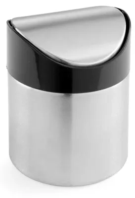 Produktbild von Tischabfallbehälter, Edelstahlbehälter, Taumelabdeckung, Tischmülleimer, Abfallbehälter, ø95x(H)130mm, Edelstahl 18/10