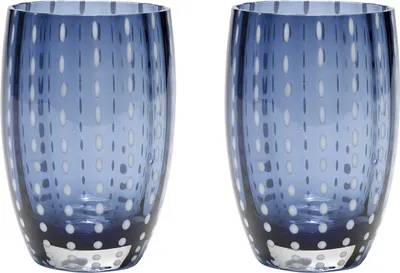 Immagine prodotto di Zafferano Perle Bicchiere Blu grigio - Vetro Colorato Soffiato a Bocca, 32 cl, Lavorato a Mano - Set da 2 Tumblers Artigianali per Acqua o Cocktail