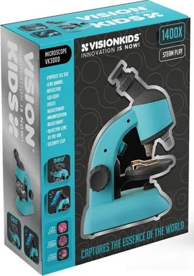 Image de Microscope Vision Kids, Microscope 360°, Dès 5 ans, Bleu, Avec Support Téléphone et Accessoires