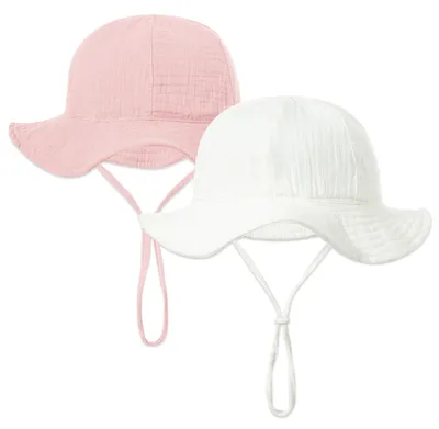 Immagine prodotto di Cappello estivo con protezione UV - Cappello estivo per bambine - Cappello estivo per neonati - Confezione da 2 pezzi - Cotone - Traspirante e morbido - Cappello da sole