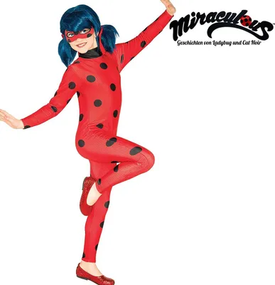Miraculous Kostüm inkl. Perücke Ladybug deluxe für Kinder seitlich von Vorne mit Miraculous-Logo