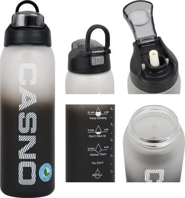 Produktbild von Casno Motivierende Wasserflasche mit Messbecher, Tritan, BPA-frei, 1 l.