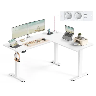Produktbild von VASAGLE Höhenverstellbarer Schreibtisch elektrisch, L-förm, 160 cm, mit Ladestation, Memory-Funktion