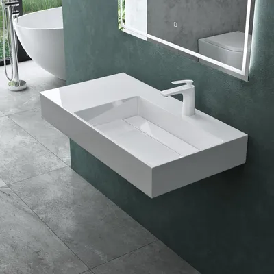 Produktbild von Mai & Mai Aufsatzwaschbecken Hängewaschbecken BxTxH：90x48x13cm in weiß aus Mineralguss ohne Überlauf Col12-Rechts