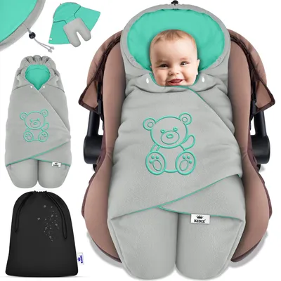Produktbild von KIDIZ® Baby Einschlagdecke Babyschale Winter Herbst Babydecke mit Kapuze & Tasche Universal Fußsack kompatibel mit Maxi-Cosi, Römer, Buggy, Kinderwagen & Autositz isolierend gegen Wind, Nässe & Kälte