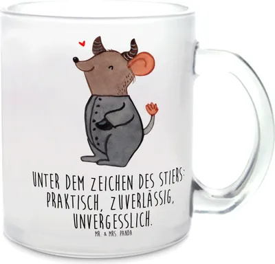 Produktbild von Mr. & Mrs. Panda Tee Tasse Stier Astrologie - Transparent - Geschenk, Tierkreiszeichen, Sternzeichen, Horoskop, Henkelbecher, Trinkglas, Haferl, Pott, Teeglas, Teetasse