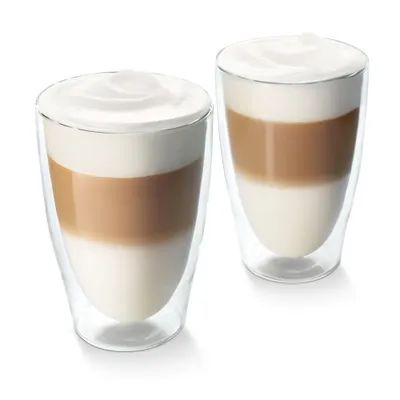 Zdjęcie produktu dla Szklanki do latte macchiato Tchibo, 2-częściowe, z podwójnymi ściankami, nowoczesny design, gorące i zimne