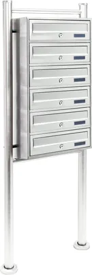 Obrázek produktu pro Wiltec 6 systém poštovních schránek z nerezové oceli 556 x 270 x 1500 mm, volně stojící poštovní schránka se 6 přihrádkami, klíčem a jmenovkou, poštovní schránka se stojanem