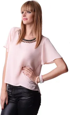Produktbild von Damen Shirt Perlen am Ausschnitt; Pfirsich/M/L 38/40