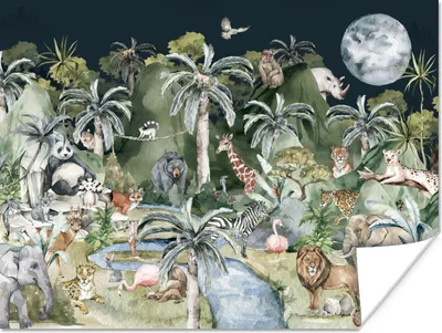 Produktbild von MuchoWow® Poster Kinder - Dschungel - Natur - Tiere - Pflanzen 120x90 cm - Wandbild