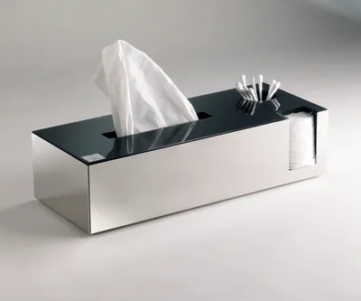 Produktbild von Kosmetiktuchbox, Kombibox (2) aus Edelstahl und Glas (schwarz), Papiertuchbox, Wattepadhalter, Wattestäbchenhalter