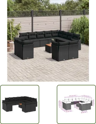 Produktbild von The Living Store 13-tlg. Garten-Sofagarnitur mit Kissen Schwarz Poly Rattan