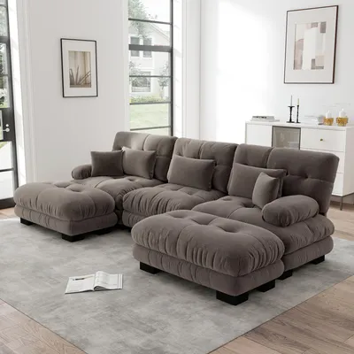 Produktbild von s modulares Ecksofa, XXL U-Form Cloud Couch Wohnzimmer, Tiefensitz, wandelbares Schlafsofa mit Hocker, Chenille Stoff