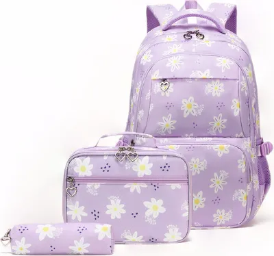 Obrázek produktu pro （Purple）Školní batoh 3 kusy sada Vodotěsná školní taška odolná proti opotřebení brašna odolná proti poškrábání s izolovanou oběd Bag Pencil Case batohy pro dospívající chlapce dívky děti