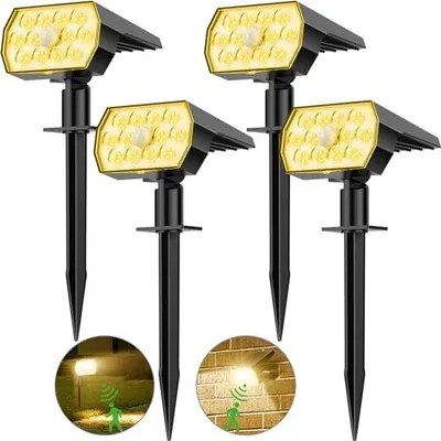 Zdjęcie produktu dla Zewnętrzne lampy solarne z czujnikiem ruchu, reflektor ogrodowy, 3 tryby, oświetlenie ogrodowe, 3000 K ciepła biel IP65 wodoodporna zewnętrzna dioda LED, W