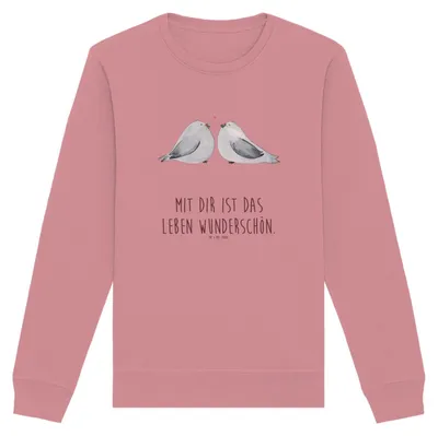 Produktbild von Mr. & Mrs. Panda Bio Baumwoll Pullover Turteltauben Liebe Größe L - Canyon Pink - Geschenk, Sweater, Freundin, Paar, Sweatshirt, Pulli, Hochzeitstag