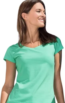 Produktbild von Baumwoll-T-Shirt mit V-Ausschnitt für Damen, 100% Baumwolle, unbedruckt, einfarbig, 180g/m2, Farbe Minze, Größe L