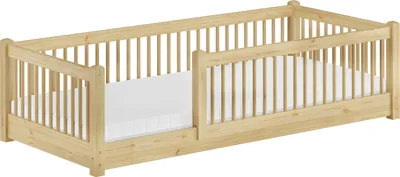 Produktbild von Kinderbett niedriges Bodenbett Kiefer natur 80x180 Kleinkinder Laufstall ähnlich V-60.65-08-180Rollrost und Matratze inkl.
