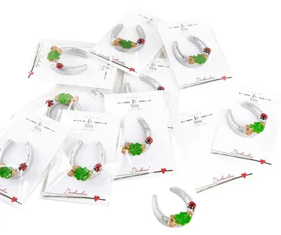 Produktbild von Silberne Hufeisen mit Kleeblatt + Ein kleines Dankeschön Kärtchen - 10 Mitgebsel10 Stück