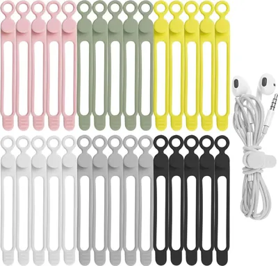 Produktbild von 30 Stück Nearockle-Silikon-Kabelbinder zum Bündeln von Kopfhörern, Telefonladegeräten, Computerkabeln, wiederverwendbarer Kabel-Organizer, Kabelmanagement zu Hause, im Büro, in der Küche, in der Schule (6 Farben)