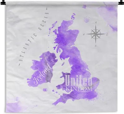 Produktbild von MuchoWow® Wandteppich Wandbehang Karte - England - Aquarell 90x90 cm Tapisserie Dekoration Wandtuch - Wandaufhänger