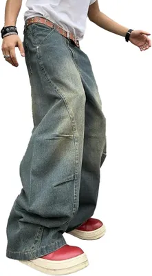Imagen del producto de Pantalones vaqueros de corte holgado estilo Y2K para hombre, color azul, corte amplio y retro, talla XS