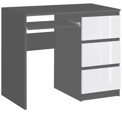 Zdjęcie produktu dla Biurko RADEK 90 cm szary + biały połysk 3 szuflady prawe laminowane
